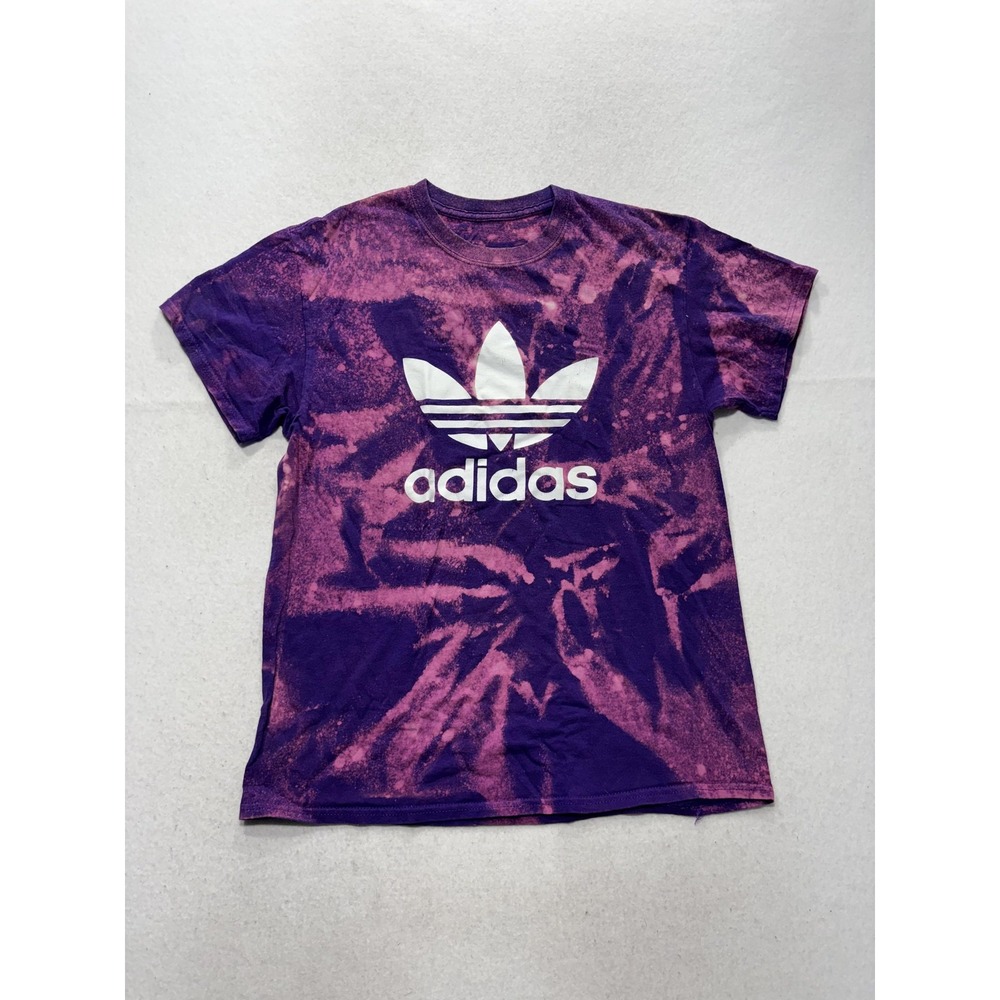 Adidas Shirt Mens Small Purple Tie Dye Trefoil Logo Graphic Tee Short Sleeve